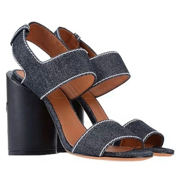 GIVENCHY Star Block Chunky Heel Ankle Strap Sandals RARE Denim Blue White Sz. 6 - Picture 3 of 13
